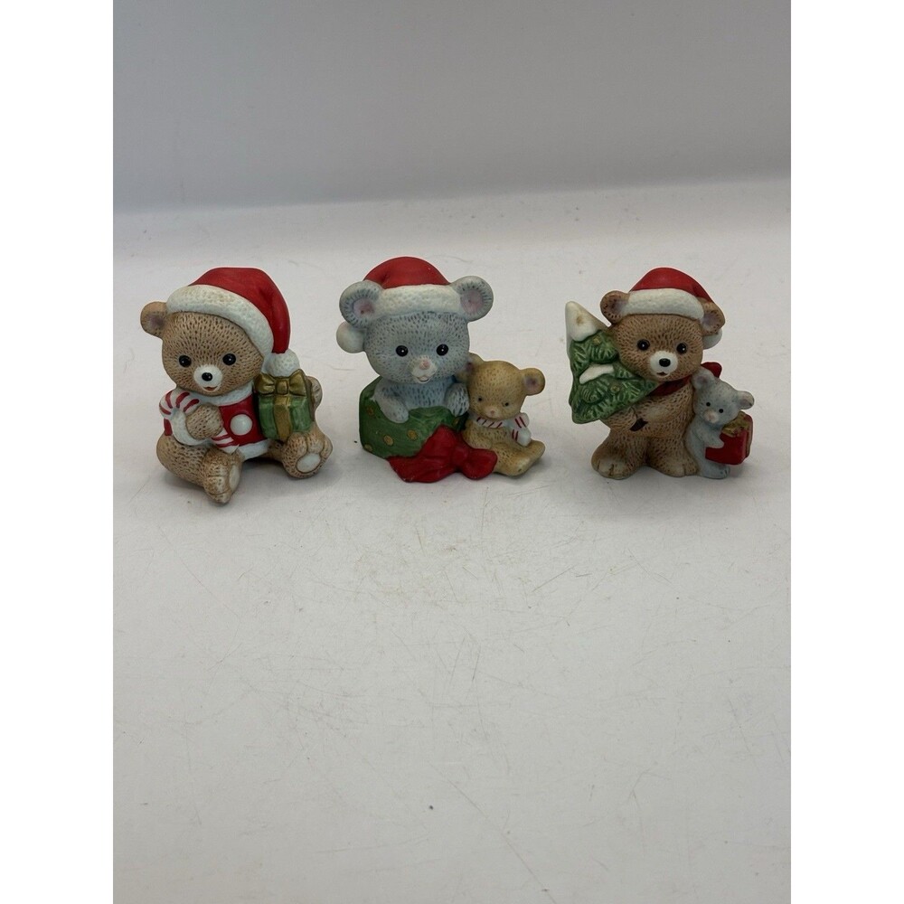 Set Of 3 Vintage Homco Mouse, Bears Christmas Figurines